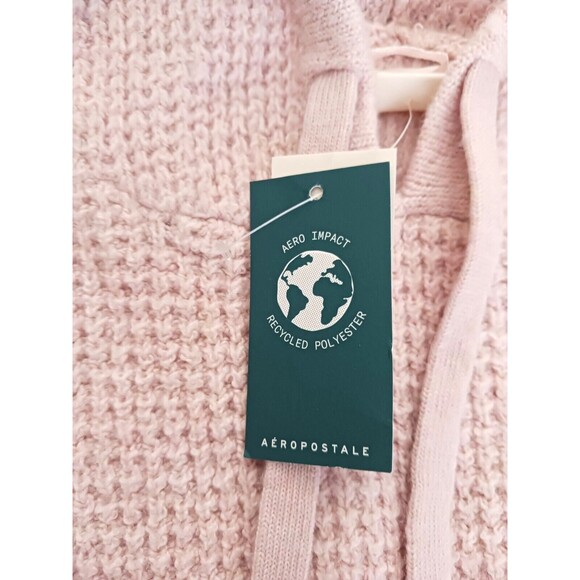 NWT Aeropostale Crop Hoodie Sweater Lt Pink Soft Waffle Knit Sz L - Picture 3 of 8